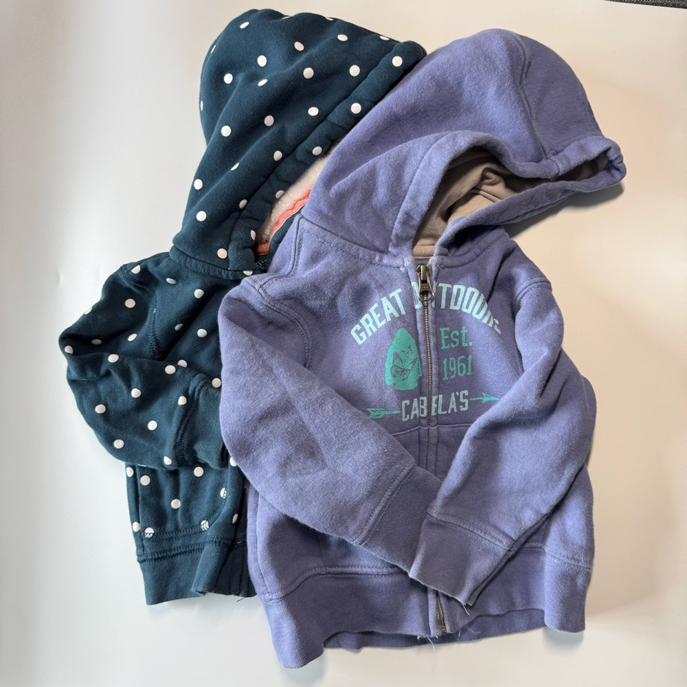 Bundle of Baby Girl Hoodie Sweatshirts Size 12-18 Months Cabela’s Carter’s Blue